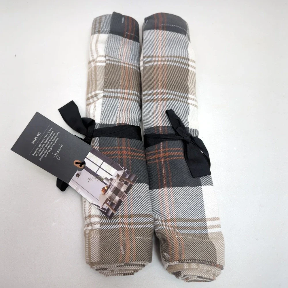 2 Hearth and Hand with Magnolia Tan & Gray Plaid Table Runner 14